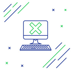 Blue and green line computer with keyboard x vector