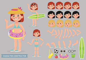 Creation cartoon character girl set with haircuts vector