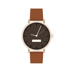 Hand watch with round dial arrows and leather vector