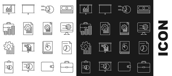 set line briefcase document with graph chart vector image