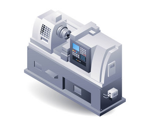 automatic cnc lathe machine flat isometric 3d vector image