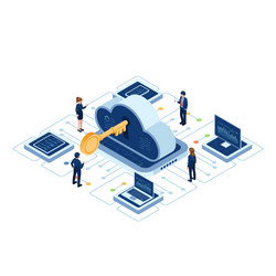 isometric cloud-based solution with key and user vector image