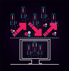 monitor computer with data center icons vector