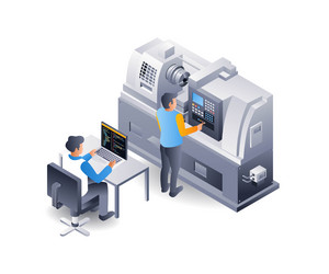 automatic cnc machine operator flat isometric 3d vector image