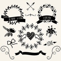 hand drawn set vintage style design elements vector