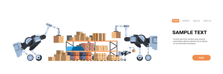 Robots loading cardboard boxes hi-tech smart vector