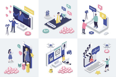 blogging 3d isometry concept for web design vector image