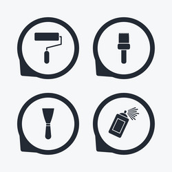 paint roller brush icon spray can and spatula vector image