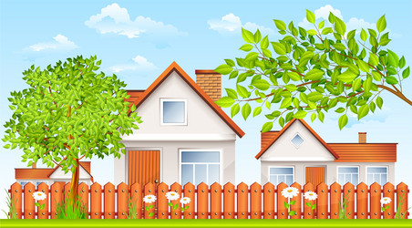 Autumn rural landscape with fence Royalty Free Vector Image