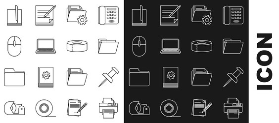 set line printer push pin document folder vector image
