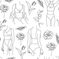 woman body seamless pattern line style black vector