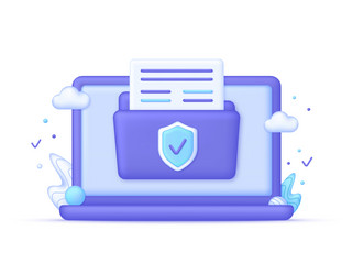 3d computer and secure confidential files folder vector image