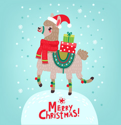 Cute Llama Christmas Card Vector Image