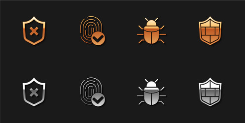 set shield with cross mark fingerprint system vector image