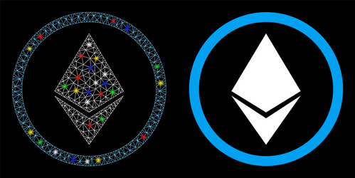 bright mesh 2d ethereum rounded icon with flare vector