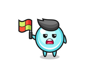 Bubble character as line judge putting flag up vector