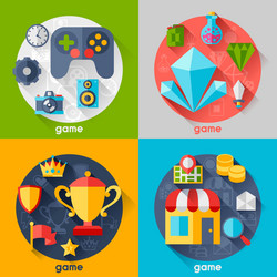 Background with game icons in flat design style vector