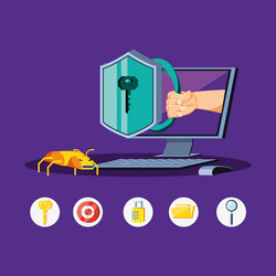 Desktop computer with icons cyber security vector