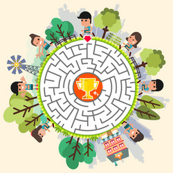 Maze game with puzzle find their way to troph vector