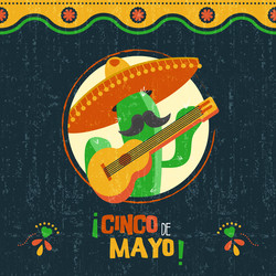 Cinco de Mayo Mariachi Cactus Card Vector Image