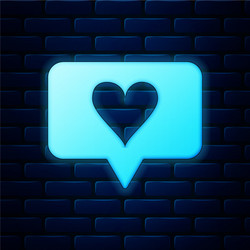 glowing neon like and heart icon isolated on brick vector