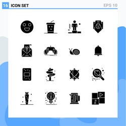 set 16 solid glyphs on grid for greeting mail vector image