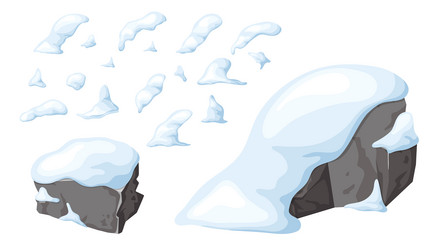 set of stone and rock in snow elements for ui vector