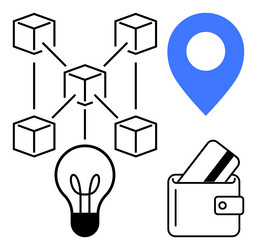 blockchain network with cubes location marker vector image