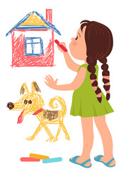 girl drawing on wall cartoon kid creative