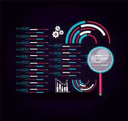 Magnifying glass with data center and circuits vector