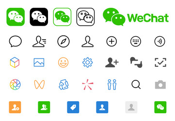 wechat set of mobile app interface icons and logos vector image