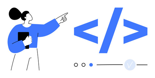 woman pointing at html code symbols for web vector image