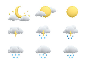 set of 3d realistic forecast weather icons vector