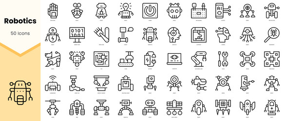 set of robotics icons simple line art style vector