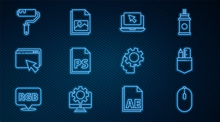 set line computer mouse crossed ruler and pencil vector image