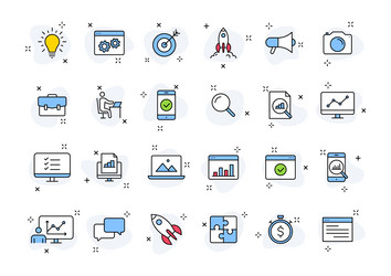 set of 24 web development icons in line style vector image