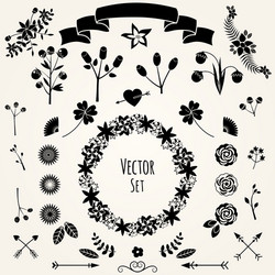 Hand drawn set vintage style design elements vector