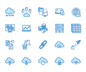 Cloud data storage line icons set database vector