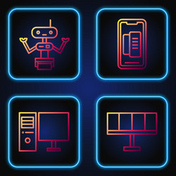 set line solar energy panel computer monitor vector image
