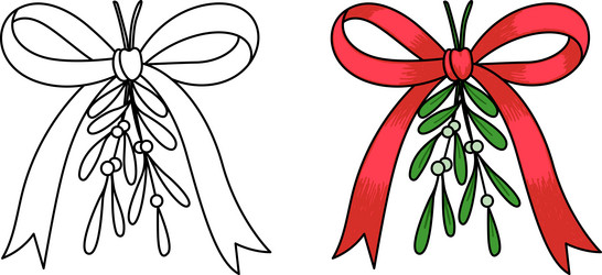 Festive Mistletoe Christmas Bow Vector Image