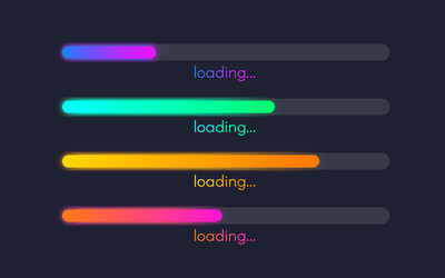 Loading bar set color gradient lines on dark vector