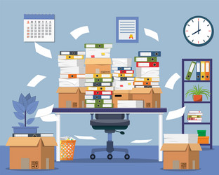 pile paper documents and file folders on table vector image