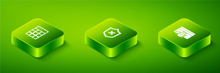 set isometric shield with cross mark system bug vector image