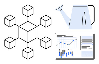 blockchain network watering can and data vector image