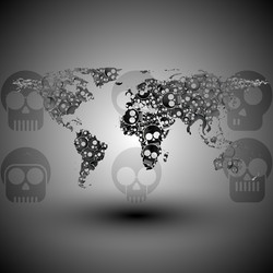 world map in the form of skulls background vector image