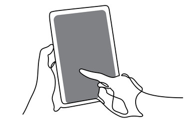 hands using tablet continuous line drawing vector