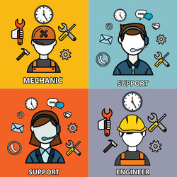 Engineering mechanic and support set flat outlined vector