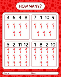 How many counting game with candy cane worksheet vector