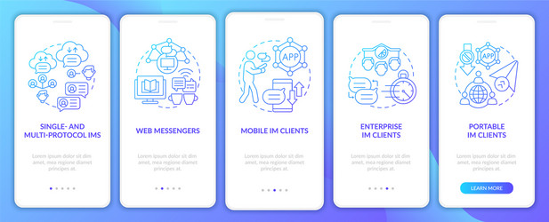Messaging software types blue gradient onboarding vector