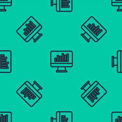 blue line computer monitor with graph chart icon vector image
